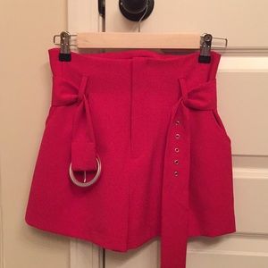 Red high waisted belted short